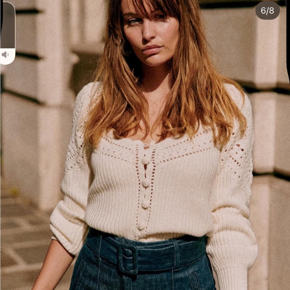 Cream Crochet-Trim Knit Sweater Top - Women - Picture 2 of 4
